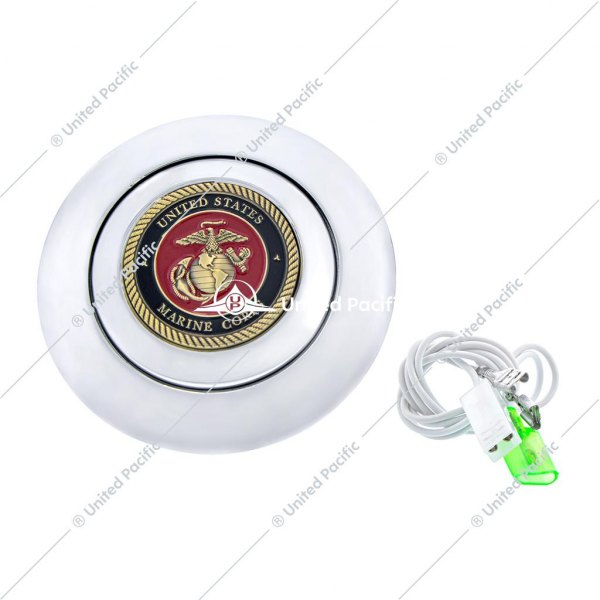 United Pacific® - 1-3/4" Chrome Steering Wheel Horn Button with Metal Medallion (US Marine Corps)