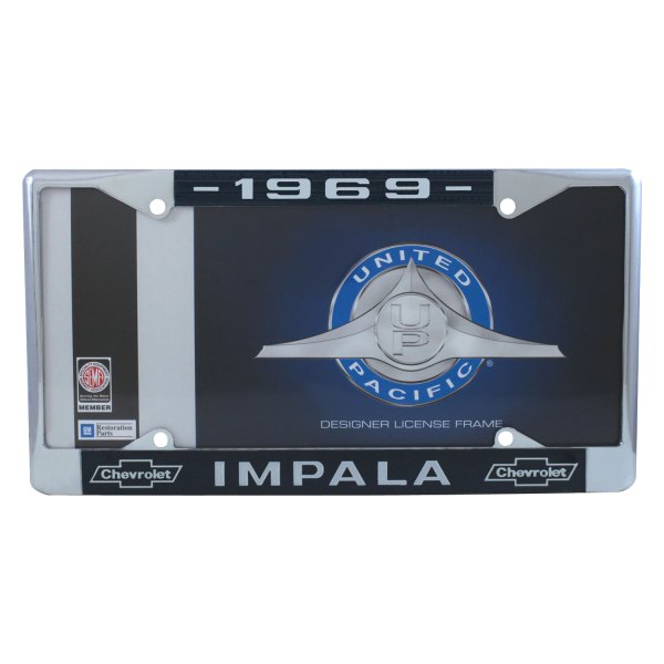 United Pacific® - License Plate Frame with 1969 Impala Logo and Dual Chevrolete Emblem