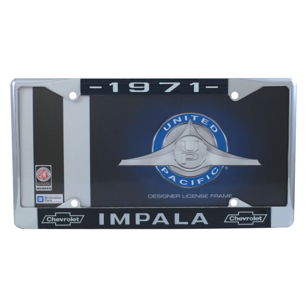 United Pacific® - License Plate Frame with 1971 Impala Logo and Dual Chevrolete Emblem