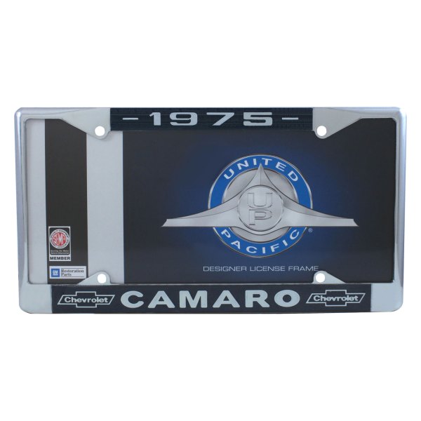 United Pacific® - License Plate Frame with 1975 Camaro Logo and Dual Chevrolete Emblem