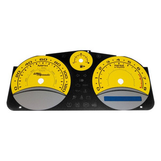 US Speedo® - Daytona Edition Gauge Face Kit with Blue Night Lettering Color, Yellow, 120 MPH, 8000 RPM