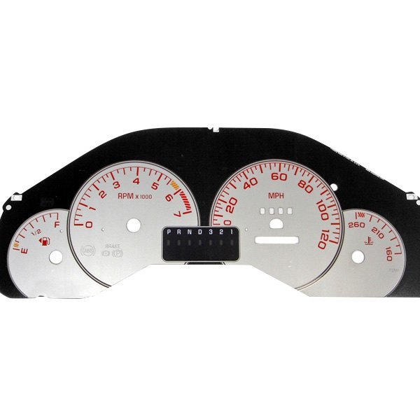 US Speedo® - Daytona Edition Gauge Face Kit with Red Night Lettering Color, Silver, 120 MPH