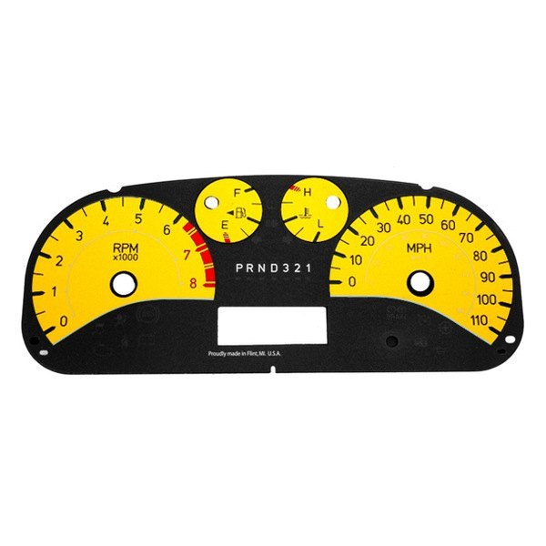 US Speedo® - Daytona Edition Gauge Face Kit with White Night Lettering Color, Yellow, 110 MPH