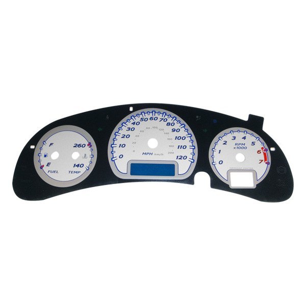 US Speedo® - Daytona Edition Gauge Face Kit with Blue Night Lettering Color, Silver, 120 MPH
