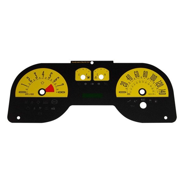 US Speedo® - Daytona Edition Gauge Face Kit with Green Night Lettering Color, Yellow, 140 MPH