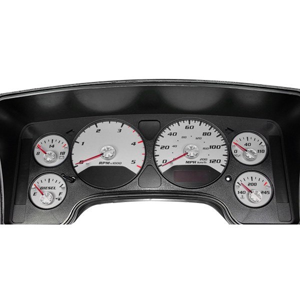 US Speedo® - Daytona Edition Gauge Face Kit with White Night Lettering Color, Silver, 120 MPH, 5000 RPM