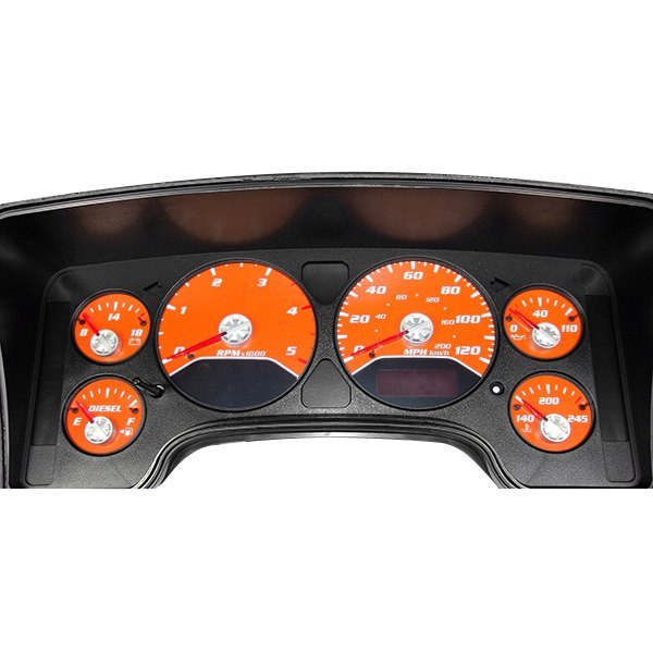 US Speedo® - Daytona Edition Gauge Face Kit with White Night Lettering Color, Orange, 120 MPH, 5000 RPM