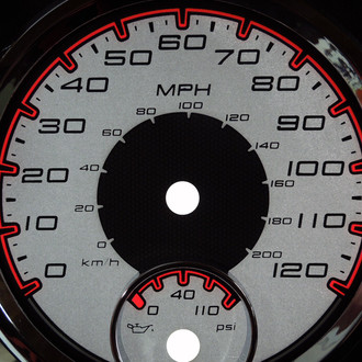 US Speedo® - Daytona Edition Gauge Face Kit with White Night Lettering Color, Silver, 120 MPH