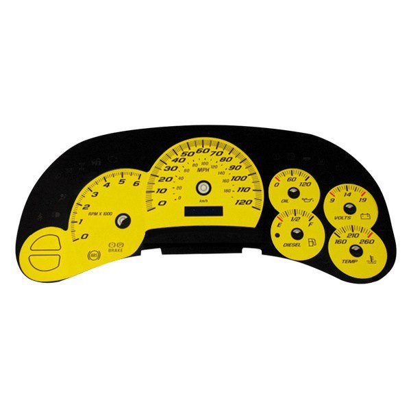 US Speedo® - Daytona Edition Gauge Face Kit with Blue Night Lettering Color, Yellow, 120 MPH