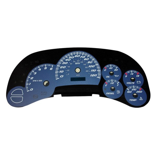 US Speedo® - Daytona Edition Gauge Face Kit with Blue Night Lettering Color, Blue, 120 MPH