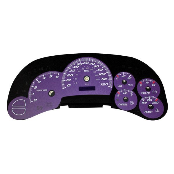 US Speedo® - Daytona Edition Gauge Face Kit with Blue Night Lettering Color, Purple, 120 MPH