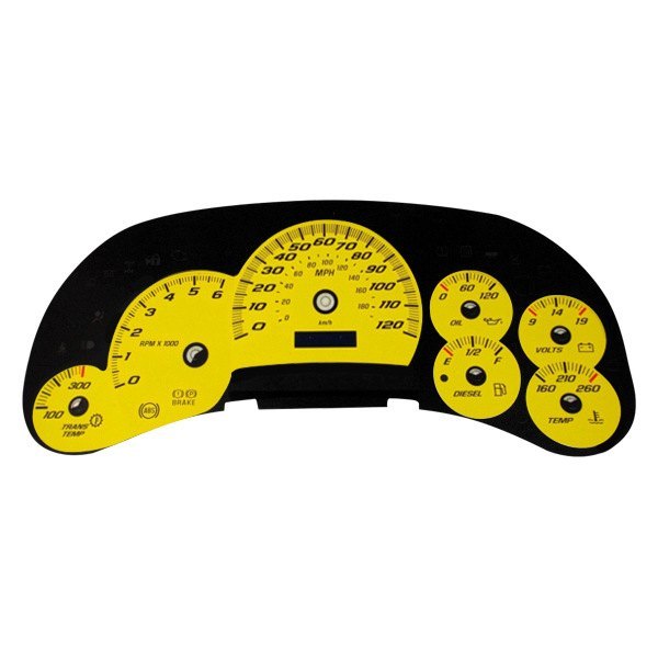 US Speedo® - Daytona Edition Gauge Face Kit with Blue Night Lettering Color, Yellow, 120 MPH