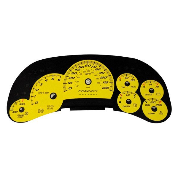 US Speedo® - Daytona Edition Gauge Face Kit with Blue Night Lettering Color, Yellow, 120 MPH