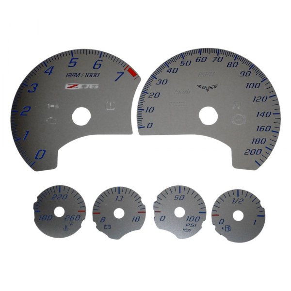 US Speedo® - Stainless Steel Gauge Face Kit with Blue Numbers, 200 MPH