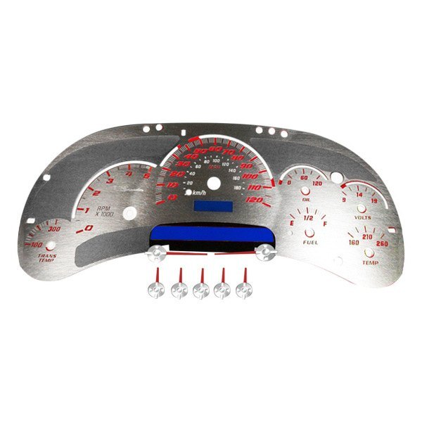 US Speedo® - Stainless Steel Gauge Face Kit with Red Numbers, 120 MPH, 5000 RPM