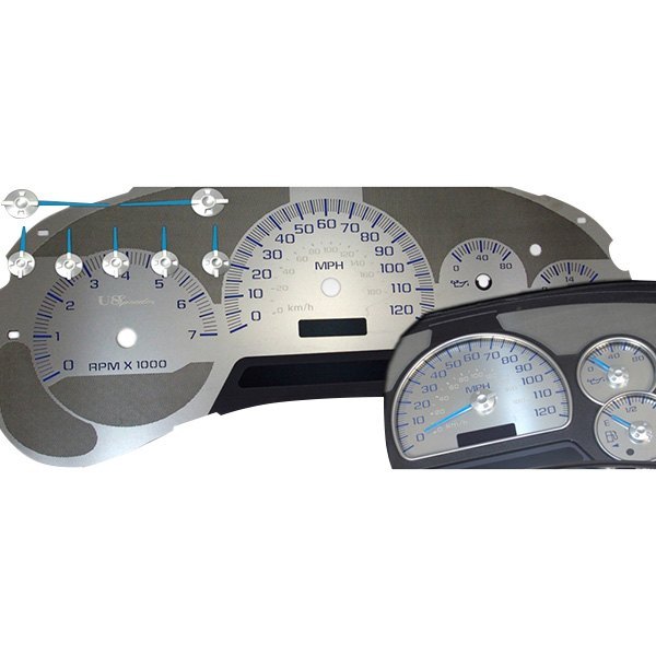 US Speedo® - Stainless Steel Gauge Face Kit with Blue Numbers