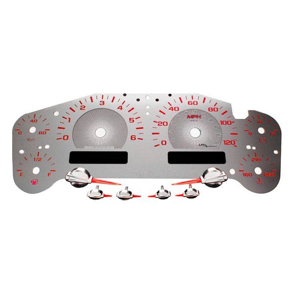 US Speedo® - Stainless Steel Gauge Face Kit with Red Numbers, 120 MPH, 6000 RPM