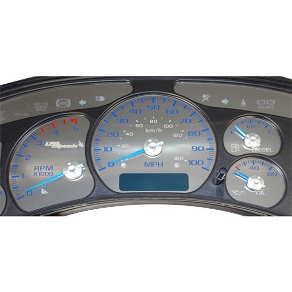 US Speedo® - Stainless Steel Gauge Face Kit with Blue Numbers, 100 MPH