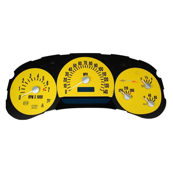 US Speedo® - Daytona Edition Gauge Face Kit with Blue Night Lettering Color, Yellow, 140 MPH, 7000 RPM
