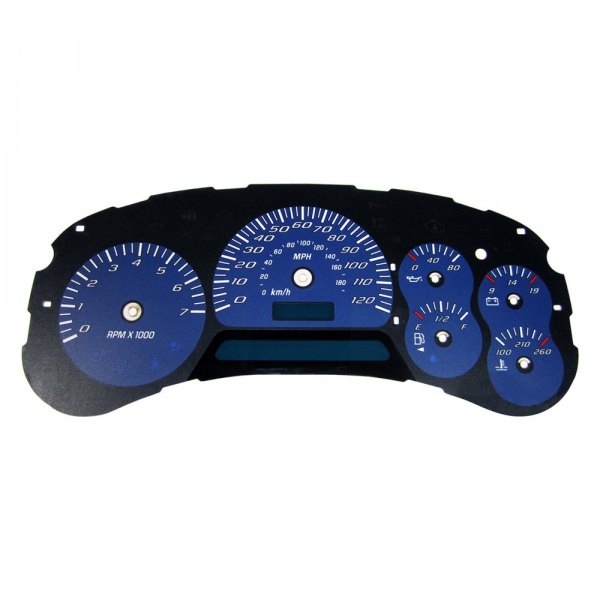 US Speedo® - Daytona Edition Gauge Face Kit with Blue Night Lettering Color, Blue, 120 MPH