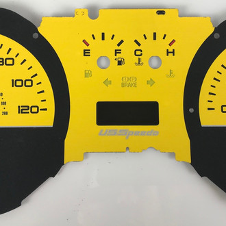 US Speedo® - Daytona Edition Gauge Face Kit with Window in Center, Yellow, 120 MPH