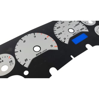 US Speedo® - Daytona Edition Gauge Face Kit with White Night Lettering Color, Silver, 120 MPH, 5000 RPM