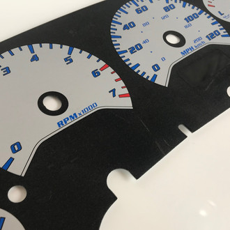 US Speedo® - Daytona Edition Gauge Face Kit with White Night Lettering Color, Silver, 120 MPH, 7000 RPM