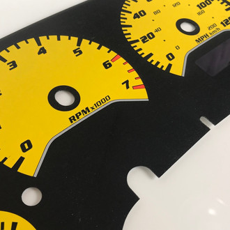 US Speedo® - Daytona Edition Gauge Face Kit with White Night Lettering Color, Yellow, 120 MPH, 7000 RPM