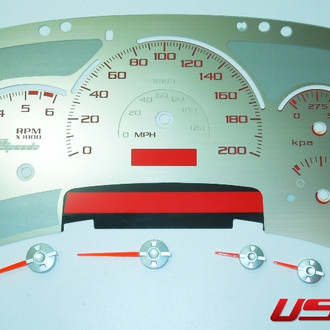 US Speedo® - Stainless Steel Gauge Face Kit with Red Numbers, 200 KMH