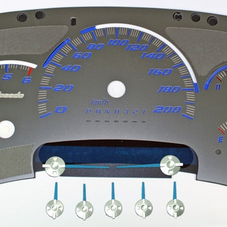 US Speedo® - Stainless Steel Gauge Face Kit with Blue Numbers, 200 KMH