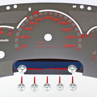 US Speedo® - Stainless Steel Gauge Face Kit with Red Numbers, 200 KMH