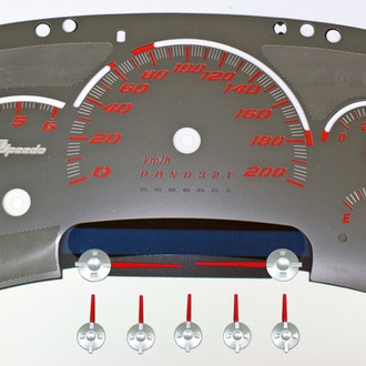 US Speedo® - Stainless Steel Gauge Face Kit with Red Numbers, 200 KMH