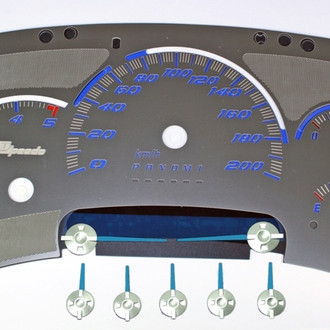 US Speedo® - Stainless Steel Gauge Face Kit with Blue Numbers, 200 KMH