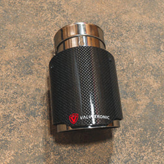 Valvetronic Designs® - 304 SS Round Angle Cut Clamp-On Dual-Wall Carbon Fiber Exhaust Tip (2.5" Inlet, 4" Outlet, 6.5" Length)