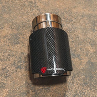 Valvetronic Designs® - 304 SS Round Angle Cut Clamp-On Dual-Wall Carbon Fiber Exhaust Tip (3" Inlet, 3.5" Outlet, 6.5" Length)