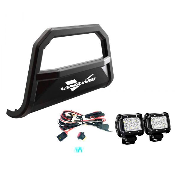 Vanguard Off-Road® - 3" Optimus Series Black Wide LED Bull Bar with Skid Plate and with 2.5" Cube LED Lights