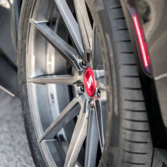 VARIANT® - Variant Argon Brushed Titanium Blood Red Center Cap on Chevy Camaro