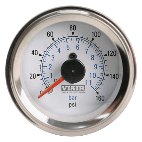 Viair® - 0 to 160 psi White Face Illuminated Dial Dual Needle Tire Pressure Gauge
