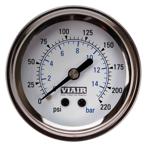 Viair® - 0 to 220 psi White Face Illuminated Dial Single Needle Tire Pressure Gauge
