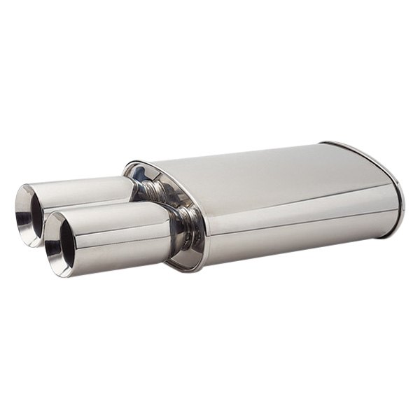 Vibrant Performance® - Streetpower 304 SS Oval Silver Exhaust Muffler with Dual Round Straight Cut Beveled Edge Tips