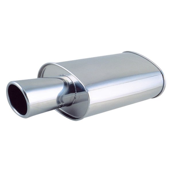 Vibrant Performance® - Streetpower 304 SS Oval Silver Exhaust Muffler with Round Angle Cut Tip