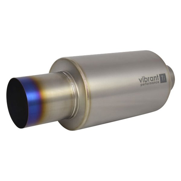 Vibrant Performance® - Titanium Round Gray Exhaust Muffler with Straight Cut Burnt Tip