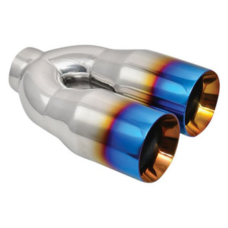 Vibrant Performance® - 304 SS Round Beveled Edge Straight Cut Dual Burnt Blue Exhaust Tip (2.5" Inlet, 3.5" Outlet, 10" Length)