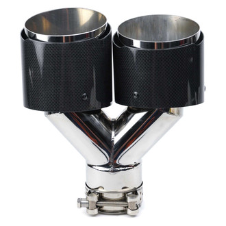 Vicrez® - 304 SS Round Angle Cut Clamp-On Dual Carbon Fiber Exhaust Tip