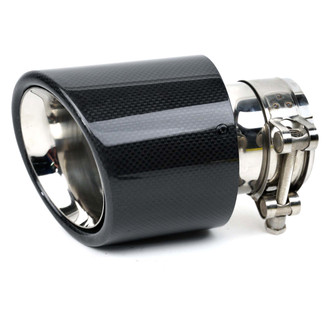 Vicrez® - 304 SS Round Angle Cut Clamp-On Single Carbon Fiber Exhaust Tip