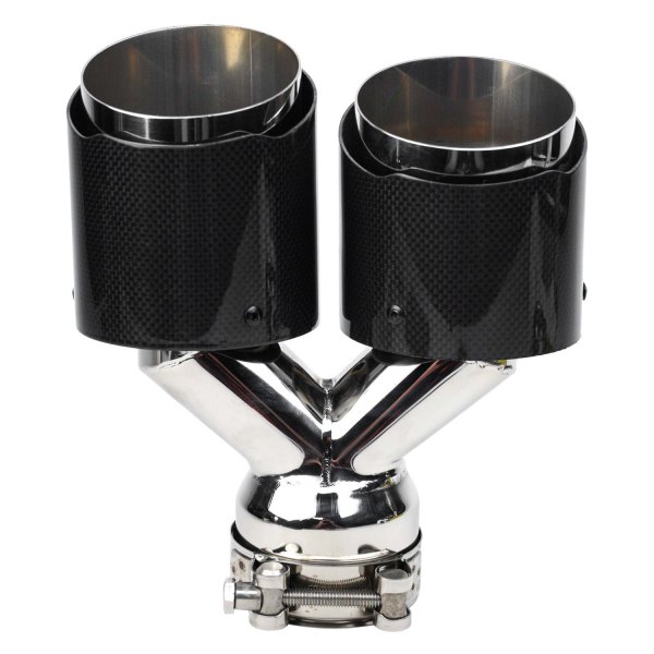 Vicrez® - 304 SS Round Angle Cut Dual Carbon Fiber Exhaust Tip