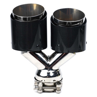 Vicrez® - 304 SS Round Angle Cut Clamp-On Dual Carbon Fiber Exhaust Tip