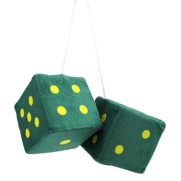 Vintage Parts® - 3" Dark Green Fuzzy Dice with Yellow Dots