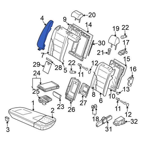 Volkswagen OE 3C0885704AHTDG Rear Right Seat Back Bolster Assembly