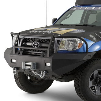 Warrior® - Full Width Black Powder Coated Front Winch HD Bumper with Grille Guard